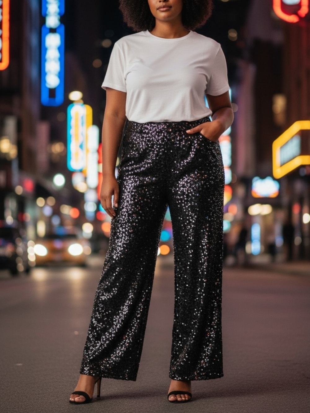 Serra Black Sequin Wide-Leg Pants